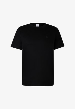 Zwart T-shirt met korte mouwen gemaakt van soepel katoen, voorzien van een ronde hals en een klein geperst logo op de borst.