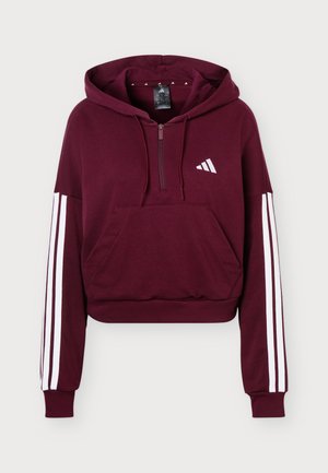 adidas Sportswear, ESSENTIALS 3 STRIPES QUARTER ZIP HOODIE - Суитшърт с качулка - maroon/white