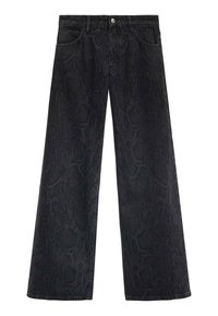 Breda jeans i svart med ett subtilt ormskinnsmönster. Har en klassisk design med fem fickor och metallknäppning.