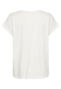T-shirt blanc à manches courtes avec un col rond, coupe décontractée et texture en coton lisse. Aucuns motifs ni graphiques présents.