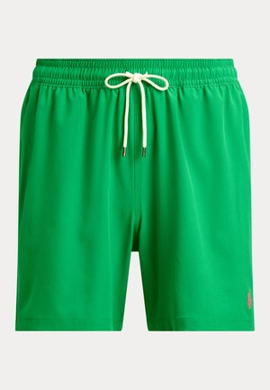 Zöld úszónadrág könnyű anyagból, rugalmas derékrésszel és húzózsinórral, bal oldalon kis logóval.