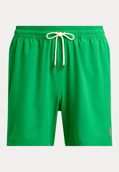 Πράσινα μαγιό βερμούδα από ελαφρύ υλικό, με ελαστική ζώνη μέσης και κορδόνι, καθώς και μικρό λογότυπο στην αριστερή πλευρά.