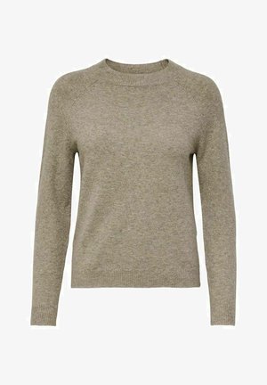 Lys grå, crew-neck sweater lavet af blødt strikmateriale. Har lange ærmer og ribbede kanter for et tæt look. Simpelt design uden mønstre.