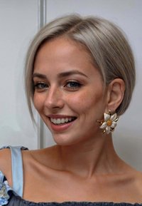 Statement earrings with floral design, featuring gold-tone petals and a textured white and yellow center, worn by a person with short hair.