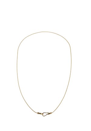 Collier chaîne fine en or avec un fermoir simple à crochet, présenté sur fond blanc.