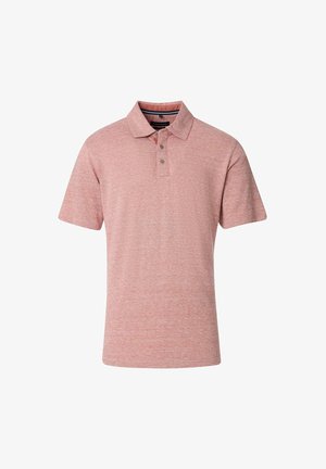 Koszulka polo z krótkim rękawem wykonana z miękkiej szarej tkaniny w odcieniu różowym. Posiada klasyczny kołnierzyk, zapięcie na dwa guziki oraz prosty dół.