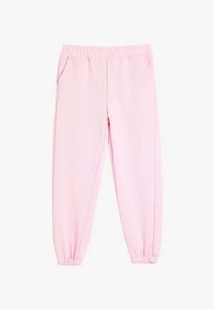 Lichtroze sweatpants van zachte stof, met een elastische tailleband, zijzakken en elastische boorden bij de enkels.