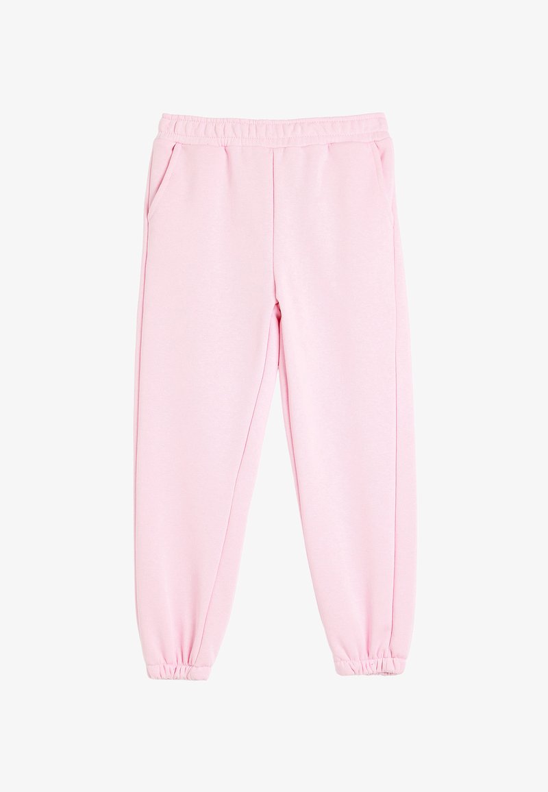 Lichtroze sweatpants van zachte stof, met een elastische tailleband, zijzakken en elastische boorden bij de enkels.