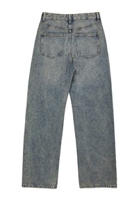 Jeans in denim azzurro chiaro con vestibilità ampia, gambe dritte e quattro tasche. Presentano dettagli con cuciture e una vita con passanti per la cintura.