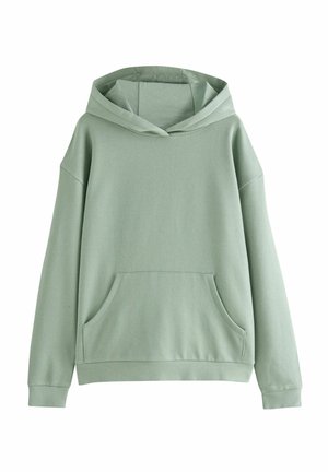 Světlé zelené mikina s kapucí, přední kapsou, žebrovanými manžetami a stahovací kapucí. Vyrobena z měkké, texturované látky. Volný střih.