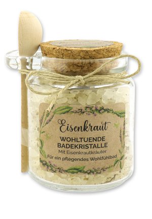 BADESALZ EISENKRAUT GROB MIT SCHAFMILCH GLAS MIT HOLZLÖFFEL  - Schaumbad & Badezusätze - beige