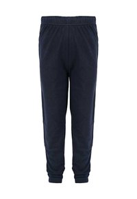Marineblaue Sweatpants aus weichem Stoff, mit einem elastischen Bund, schmalen Beinen und ohne sichtbare Muster oder Akzente.