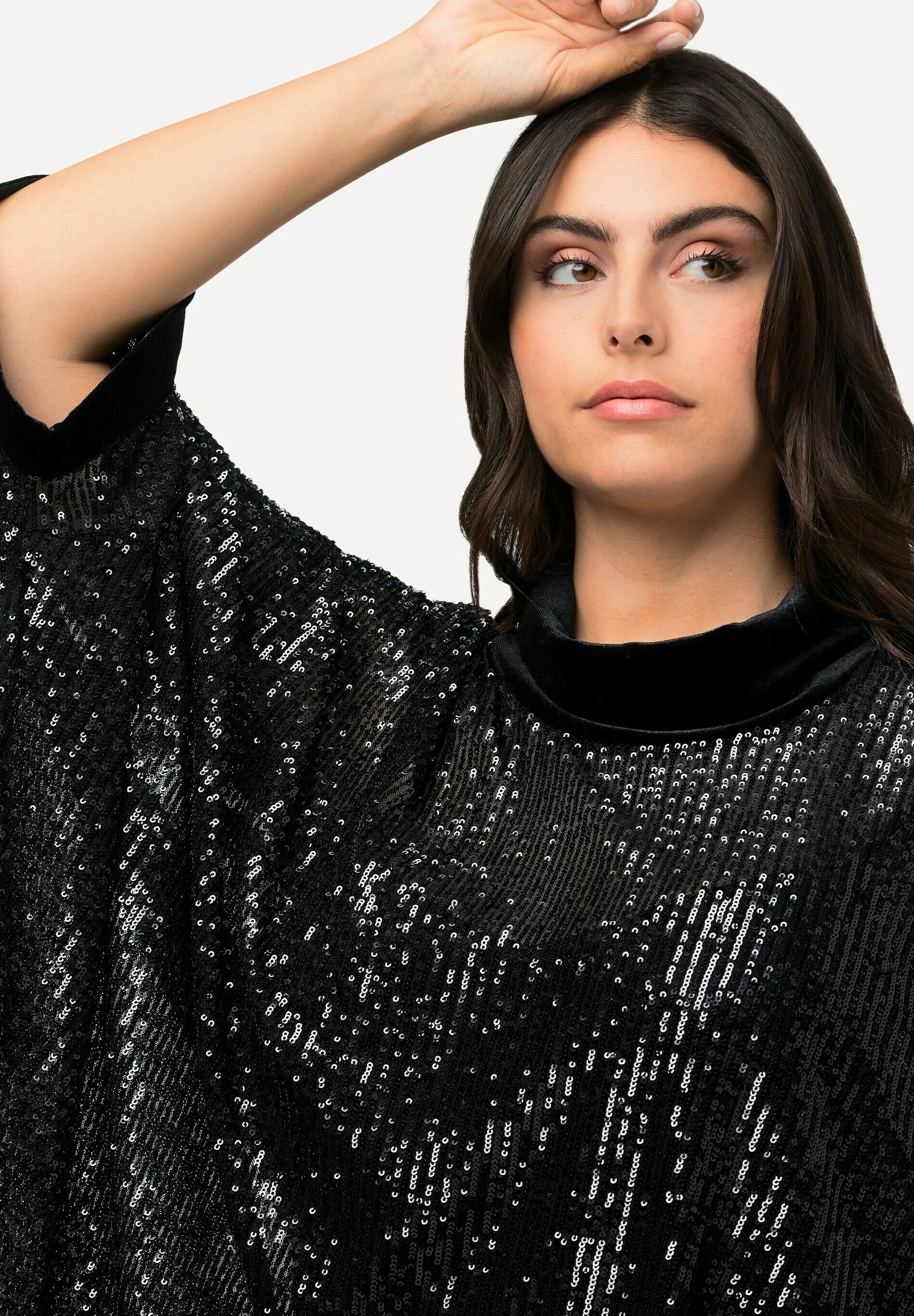 Blouse Femme Ulla Popken - Rayures Métalliques Scintillantes - Coupe A-Ligne Avec Col En V Et Manches Longues Cloches - Tissu Doux Et Confy