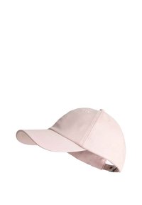 Hellrosa verstellbare Baseballkappe mit gebogenem Schirm und Metallverschluss auf weißem Hintergrund.