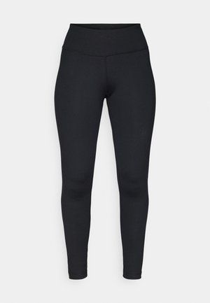 Black leggings made of stretchy fabric, featuring a high waist, smooth texture, and clean seams with no visible patterns or hardware.