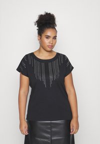 ONLY Carmakoma CARLULA O NECK RHINESTONE - Tričko s potlačou - black