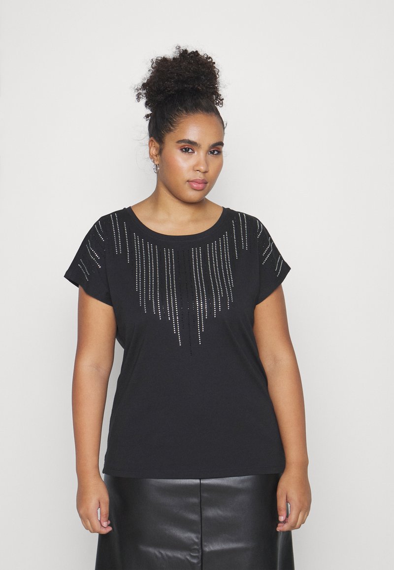 ONLY Carmakoma CARLULA O NECK RHINESTONE - Tričko s potlačou - black