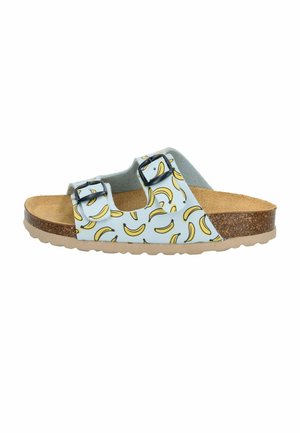 Pantolette flach - blau gelb