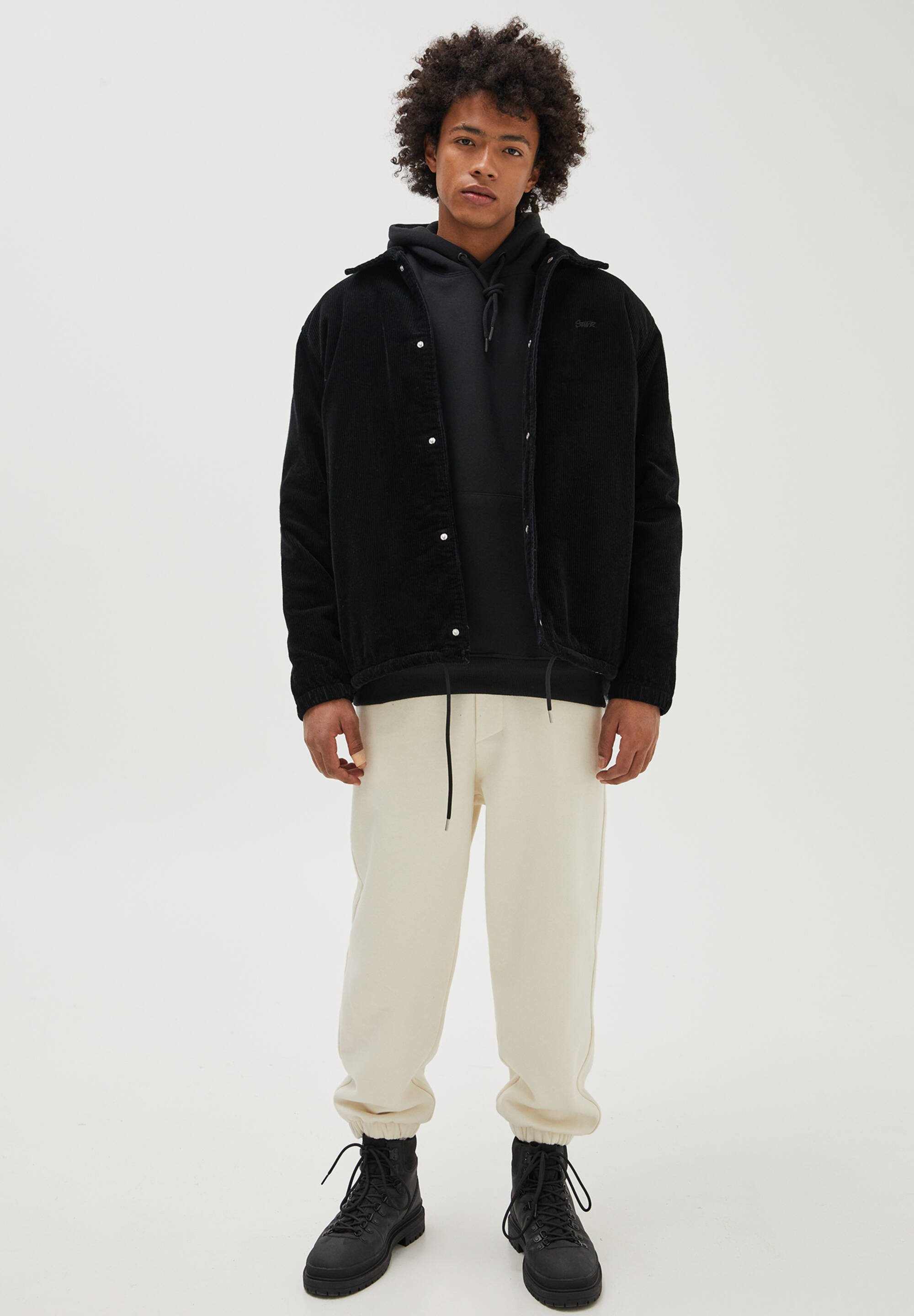 pull&bear jacket with half zip in khaki