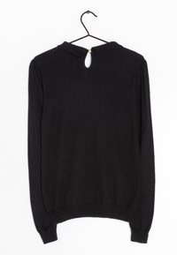 Czarny długi rękaw top z kołnierzykiem, z dziurką w tylnej części, z prążkowanym dołem i mankietami, wykonany z miękkiego, ciasno tkanej tkaniny.