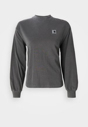 Γκρι κοντομάνικο t-shirt με μακριά μανίκια φτιαγμένο από βαμβάκι, με στρογγυλή λαιμόκοψη και ελαστικές μανσέτες, που διαθέτει ένα μικρό τετράγωνο λογότυπο στο στήθος.