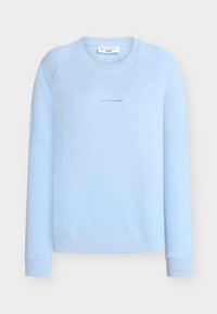 Sweat-shirt bleu clair à manches longues, col rond avec poignets côtelés et petit texte "Marc O'Polo DENIM" sur la poitrine et à l'étiquette intérieure.