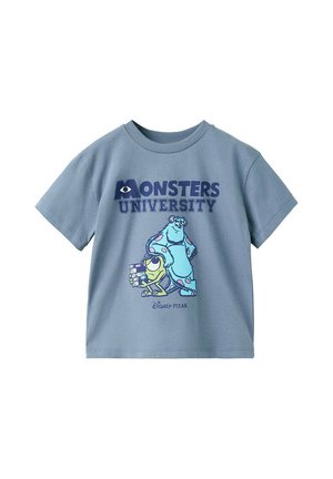 Maglietta blu a maniche corte con la scritta Monsters University e i personaggi Mike e Sulley di Disney Pixar che tengono dei libri.