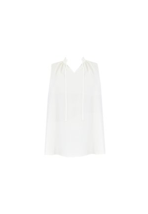 Top bianco senza maniche con scollo a V, dotato di lacci regolabili sulle spalle e realizzato in un tessuto leggero e liscio. Design semplice e pulito.