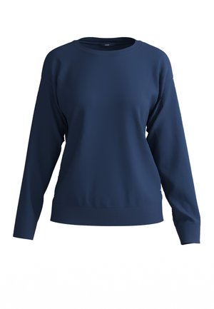 Mörkblå sweatshirt i mjukt material med rund halsringning, långa ärmar och ribbade muddar. Har en klassisk, avslappnad design.