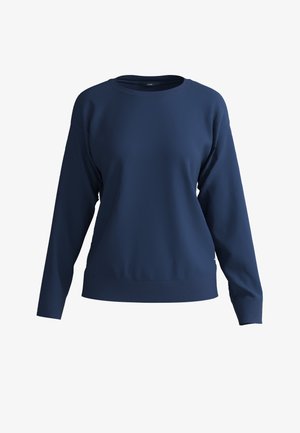 Donkerblauwe sweatshirt gemaakt van een zachte stof met een ronde hals, lange mouwen en geribbelde boorden. Heeft een klassieke, relaxte uitstraling.