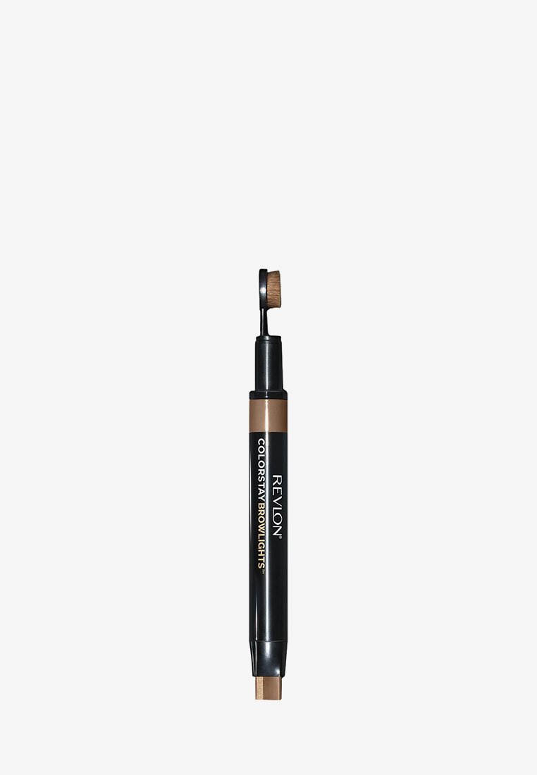 Ołówek Revlon ColorStay Browlights w kolorze czarnym i brązowym. Posiada końcówkę z pędzelkiem do mieszania oraz ołówek w kształcie zwężonego zakończenia do precyzyjnej aplikacji.