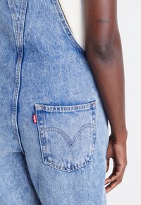 Heledad denim sinised, millel on tagaküljel tasku, millel on tikitud V-muster ja väike punane Levi's sildike. Kangas on pehme texture.