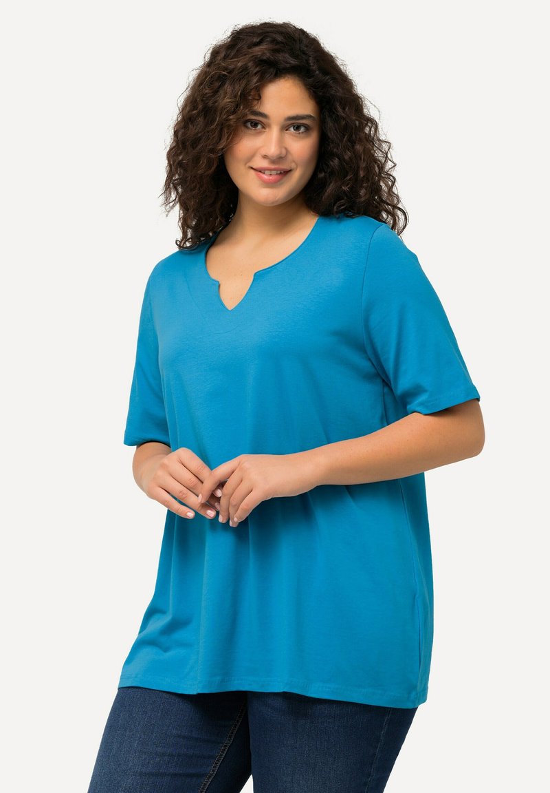 Ulla Popken A-LINIE HALBARM - Triko s potiskem - aqua