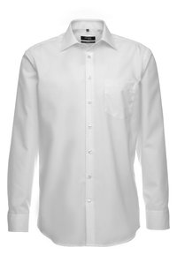 Camicia bianca a maniche lunghe con colletto button-down e taschino sul petto. Realizzata in tessuto morbido, presenta una vestibilità regolare e bottoni classici.