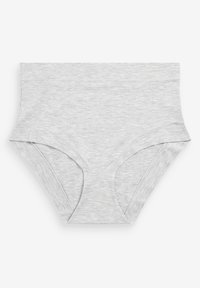 Grijze katoenen slip met hoge tailleontwerp, gladde textuur en brede elastische tailleband. Beschikt over beenopeningen en platte naden voor comfort.