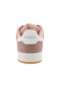 Kappa sneakers with a pink suede upper, white leather accents, padded collar, and a textured white sole with a gum rubber outsole.