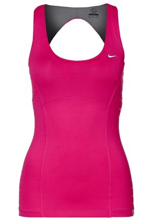 Débardeur de sport sans manches rose vif avec un dos nageur et un petit logo Nike swoosh blanc sur la poitrine.