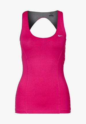 Camiseta deportiva sin mangas de color rosa brillante con diseño racerback y pequeño logo blanco de Nike en el pecho.