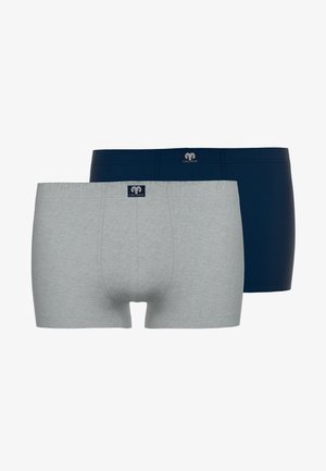 Grijze en marineblauwe boxershorts van een zachte katoenmix, met een elastische tailleband en logoprints. Zachte textuur met minimale stikseldetails.