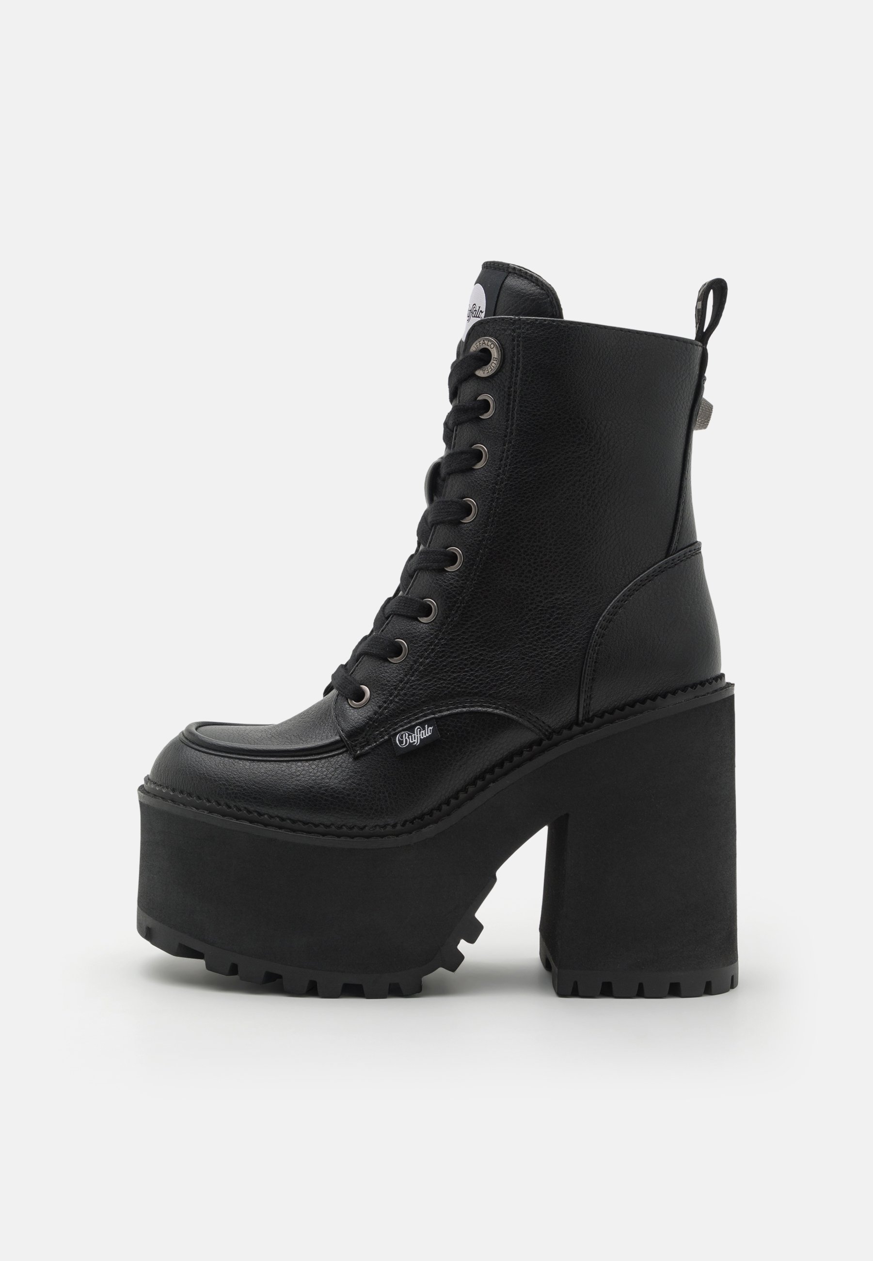 Buffalo Rampa Lace Up HI - Stivali Donna In Pelle Nabuk, Fodera Calda, Suola Platform, Nero