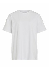 Camiseta blanca de manga corta hecha de algodón. Presenta un cuello redondo y un corte relajado. Sin patrones ni acentos visibles.