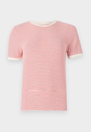 T-shirt rayé rouge et blanc, à manches courtes, col rond, en mélange de coton, léger, avec des bords en côtes contrastants.