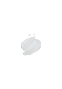 Sostanza bianca e cremosa su uno sfondo bianco, con una texture variata che mostra aree lisce e rigate, e due piccole gocce vicine.