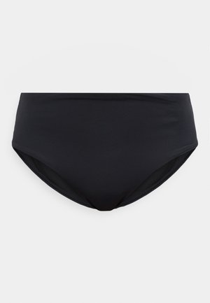 Zwarte bikinionderdelen met hoge taille en een glad, naadloos ontwerp tegen een effen witte achtergrond.