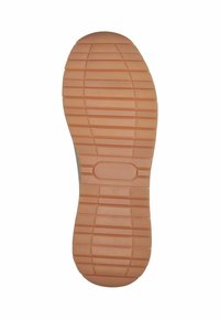 Semelle de chaussure en caoutchouc, principalement orange avec un motif de grip texturé, présentant des lignes surélevées et une zone ovale pour le branding ou la taille. Taille 37 indiquée.