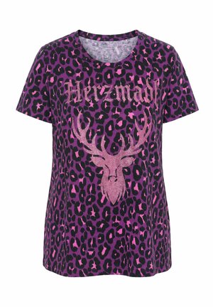 Ulla Popken, LEOPARD PRINT DEER GRAPHIC TEE - Triko s potiskem - summer berry