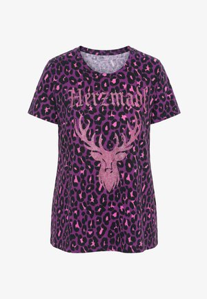 Ulla Popken, LEOPARD PRINT DEER GRAPHIC TEE - Printtipaita - summer berry