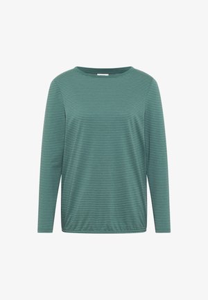 Camicia a maniche lunghe di colore verde scuro con strisce orizzontali. Realizzata in un tessuto morbido, con scollatura rotonda e vestibilità comoda.
