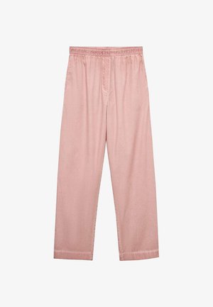 Lys pink, afslappede bukser lavet af blød stof. Har en elastisk talje og lige ben uden synlige lommer eller udsmykninger.