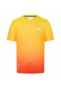 T-shirt z krótkim rękawem w gradientzie żółtego do pomarańczowego, z okrągłym dekoltem, subtelnym logo i gładką fakturą.